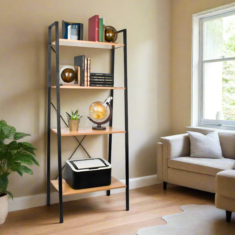 4 Tier Wooden Ladder Storage Display Shelves - Oak Finish