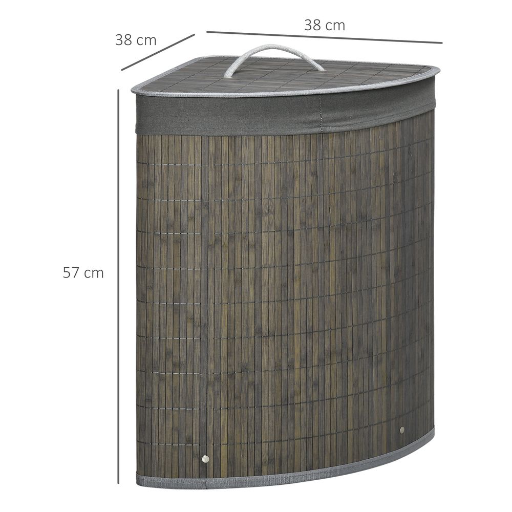 55L Bamboo Corner Laundry Basket Clothes Storage with Lid - Grey
