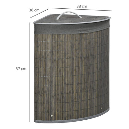 55L Bamboo Corner Laundry Basket Clothes Storage with Lid - Grey