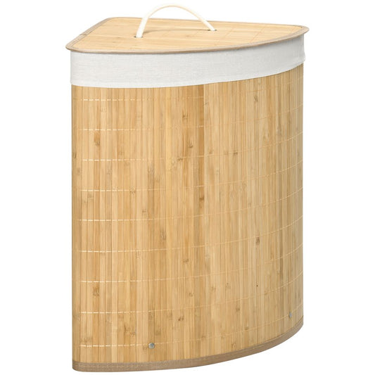 55L Bamboo Corner Laundry Basket Clothes Storage with Lid - Natural