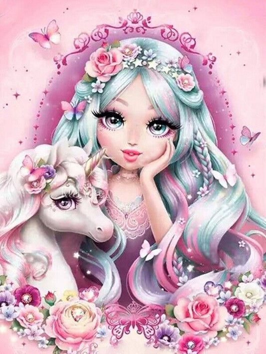 5D Diamond Painting Art Kit Full Drill DIY Crafts - Cartoon Pink Unicorn Princess