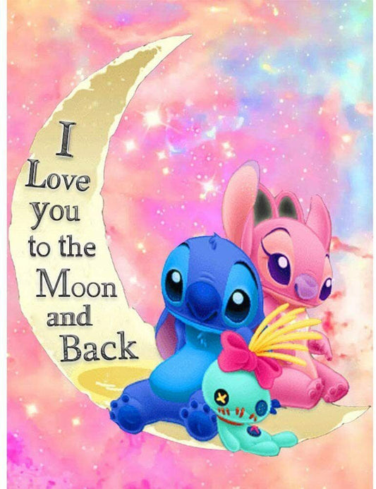 5D Diamond Painting Art Kit Full Drill DIY Crafts - Stitch Angel Moon and Back