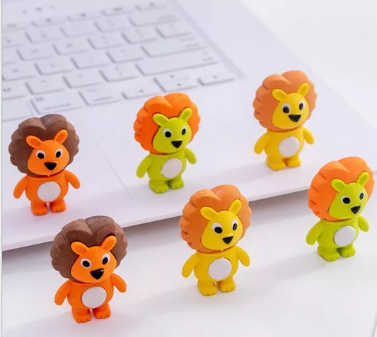 6pc Cute Lion Shape Rubber Erasers Loot Party Bag Filler