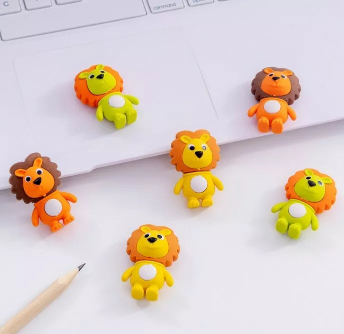 6pc Cute Lion Shape Rubber Erasers Loot Party Bag Filler