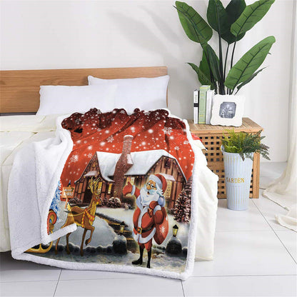 Warm Soft Fleece Blanket Throw - Red Christmas Santa Reindeer Snowman