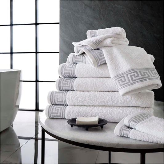 8 Piece Towel Bale Set 100% Egyptian Cotton Greek Key Design - 4 Colours