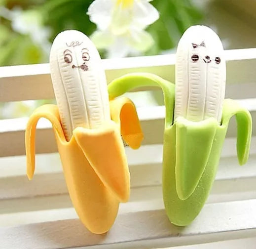 8 or 12pcs Cute Banana Shape Rubber Erasers Loot Party Bag Filler