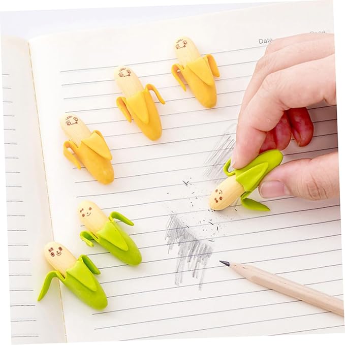 8 or 12pcs Cute Banana Shape Rubber Erasers Loot Party Bag Filler