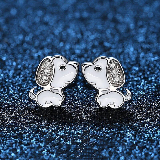 925 Sterling Silver Cute Puppy Dog Stud Earrings Jewellery