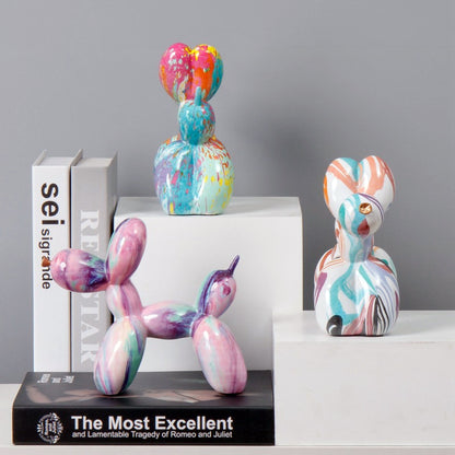 Balloon Dog Figurines Colourful Animal Ornaments Shelf Statue