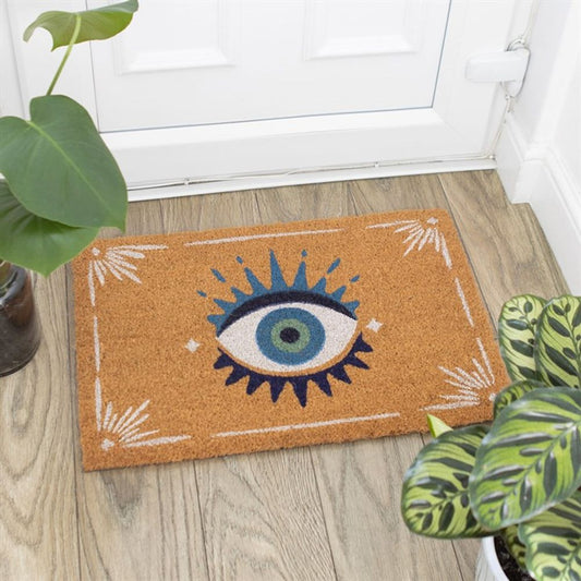 All Seeing Blue Eye Natural Coir Door Floor Mat