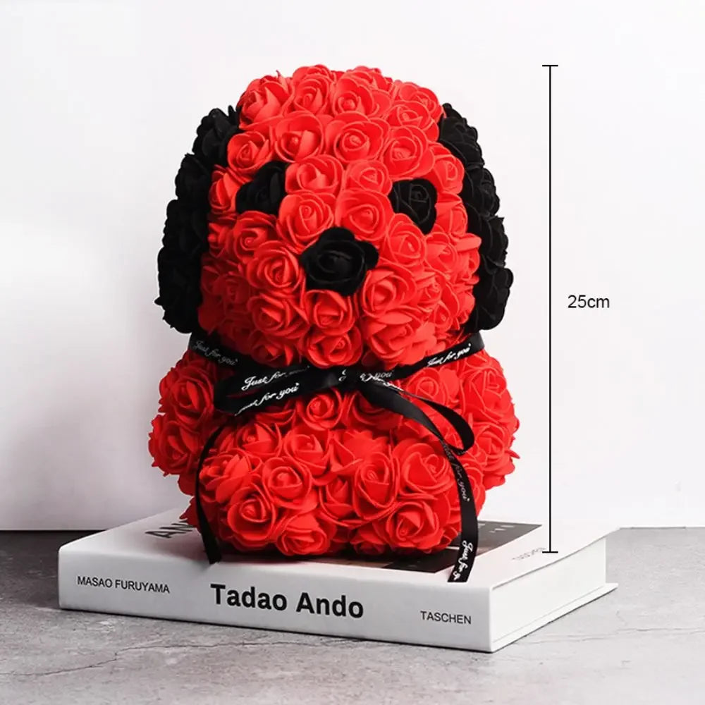 Artificial Rose Beagle Dog Figurine Rose Bear Animal Ornaments - 3 Colours