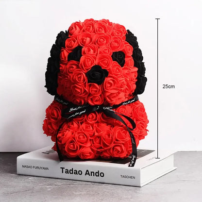 Artificial Rose Beagle Dog Figurine Rose Bear Animal Ornaments - 3 Colours