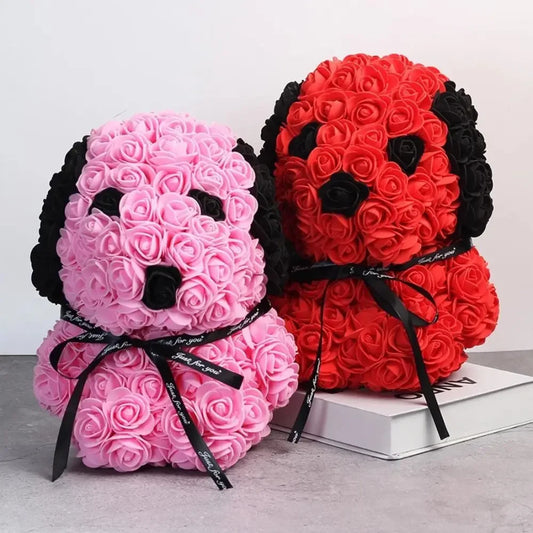 Artificial Rose Beagle Dog Figurine Rose Bear Animal Ornaments - 3 Colours