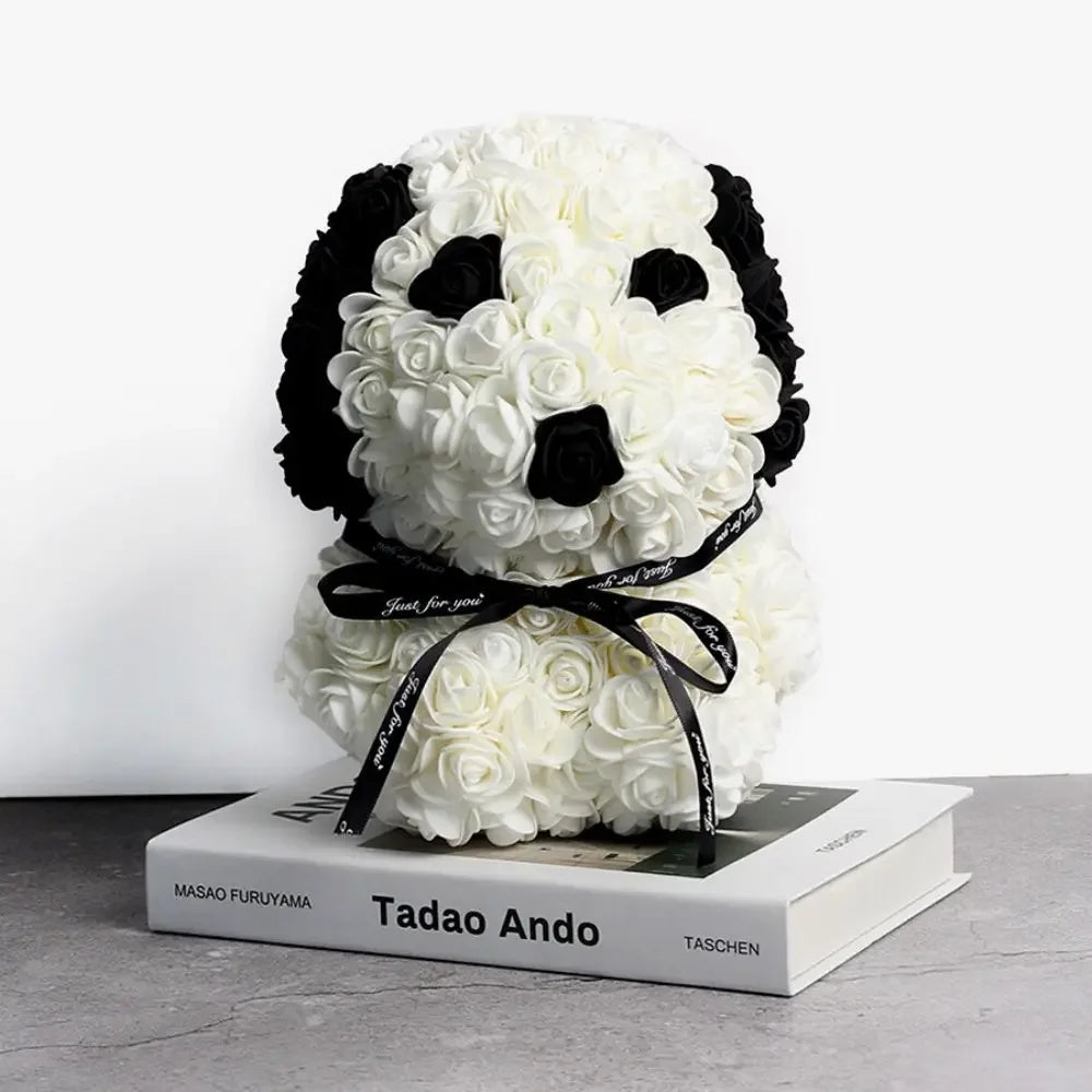 Artificial Rose Beagle Dog Figurine Rose Bear Animal Ornaments - 3 Colours