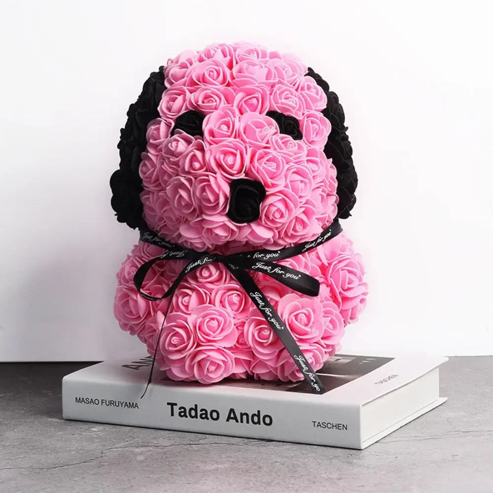Artificial Rose Beagle Dog Figurine Rose Bear Animal Ornaments - 3 Colours