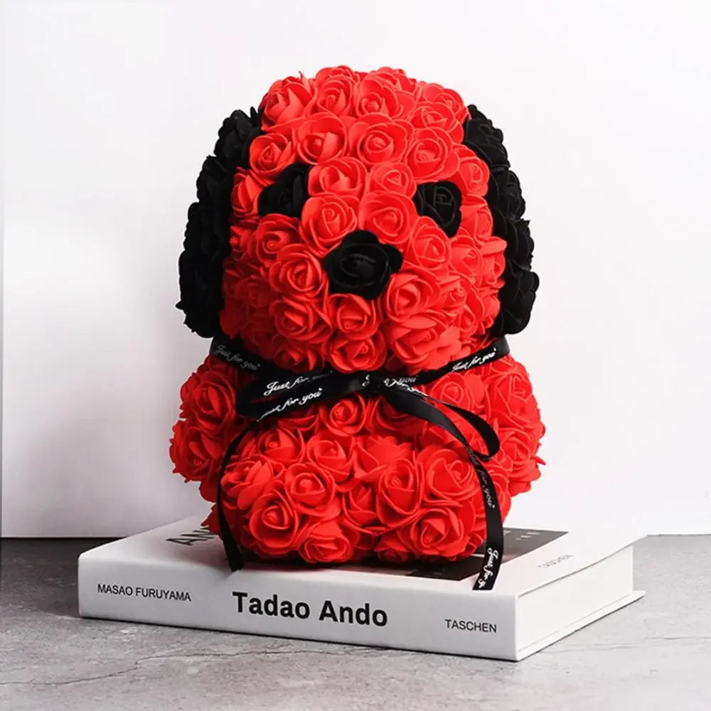 Artificial Rose Beagle Dog Figurine Rose Bear Animal Ornaments - 3 Colours