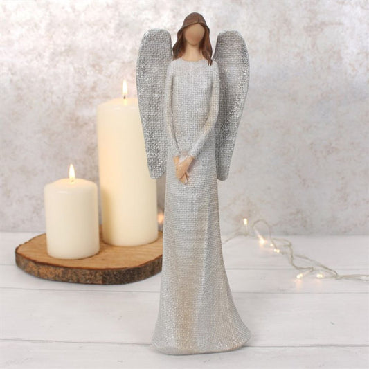 Aurora Silver Glitter Angel Figurine Christmas Ornament