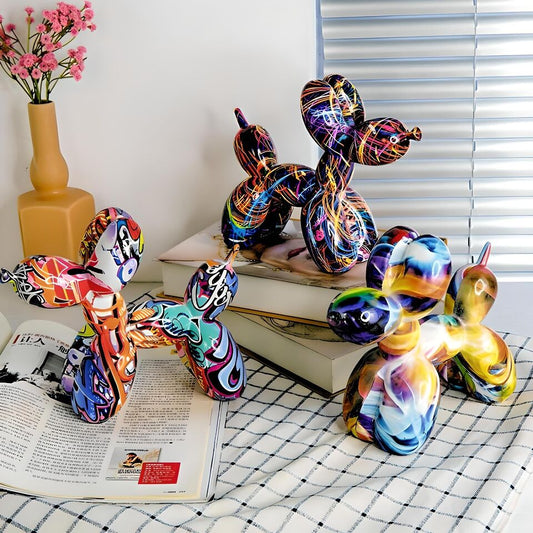 Balloon Dog Graffiti Figurines Colourful Animal Ornaments