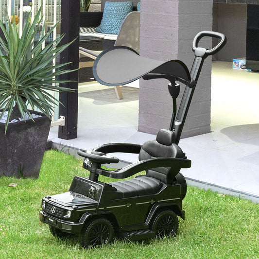 Benz G350 Kids Ride on Push Car with Canopy Shade and Guardrail - Black