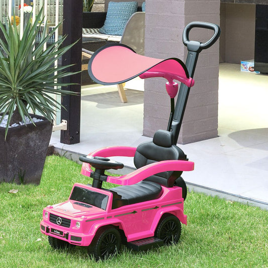 Benz G350 Kids Ride on Push Car with Canopy Shade and Guardrail - Pink