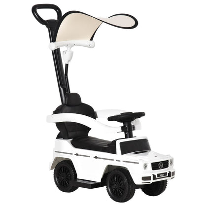 Benz G350 Kids Ride on Push Car with Canopy Shade and Guardrail - White