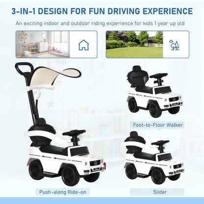 Benz G350 Kids Ride on Push Car with Canopy Shade and Guardrail - White