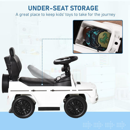 Benz G350 Kids Ride on Push Car with Canopy Shade and Guardrail - White