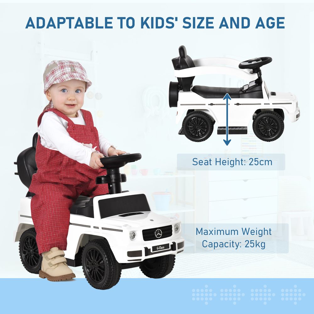 Benz G350 Kids Ride on Push Car with Canopy Shade and Guardrail - White