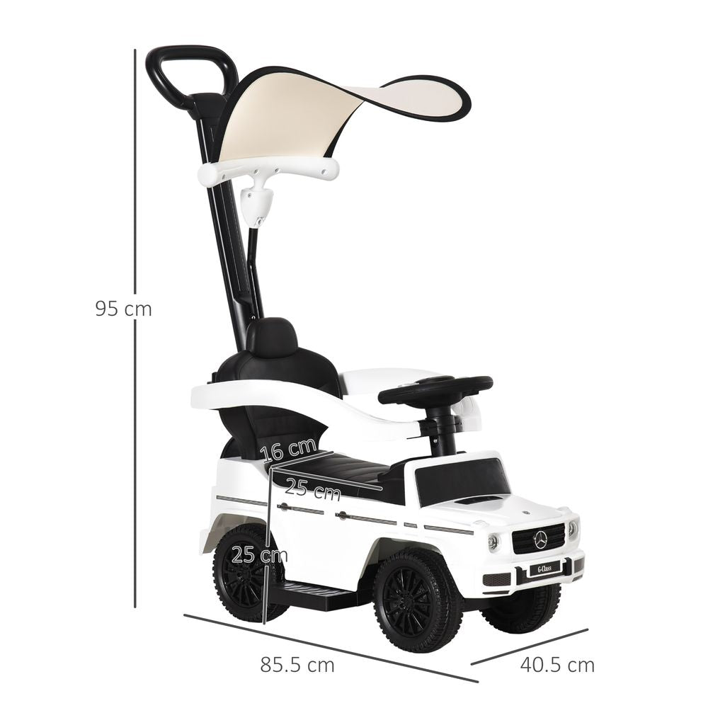 Benz G350 Kids Ride on Push Car with Canopy Shade and Guardrail - White