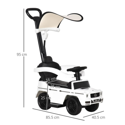 Benz G350 Kids Ride on Push Car with Canopy Shade and Guardrail - White