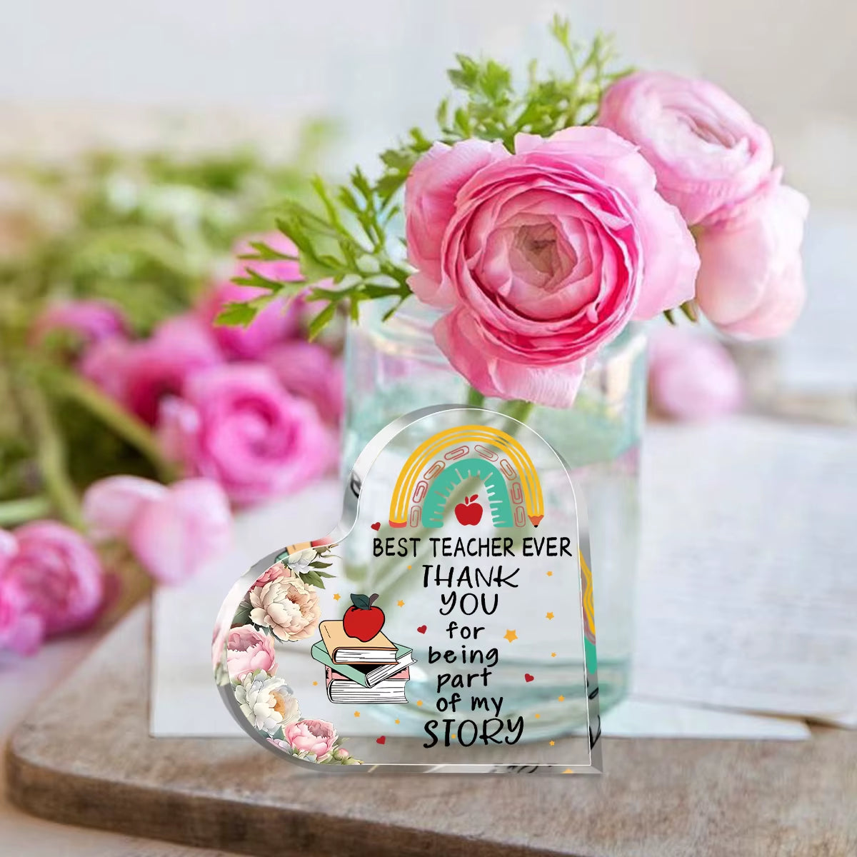 Best Teacher Ever Thank You Acrylic Heart Keepsake Sign Gift