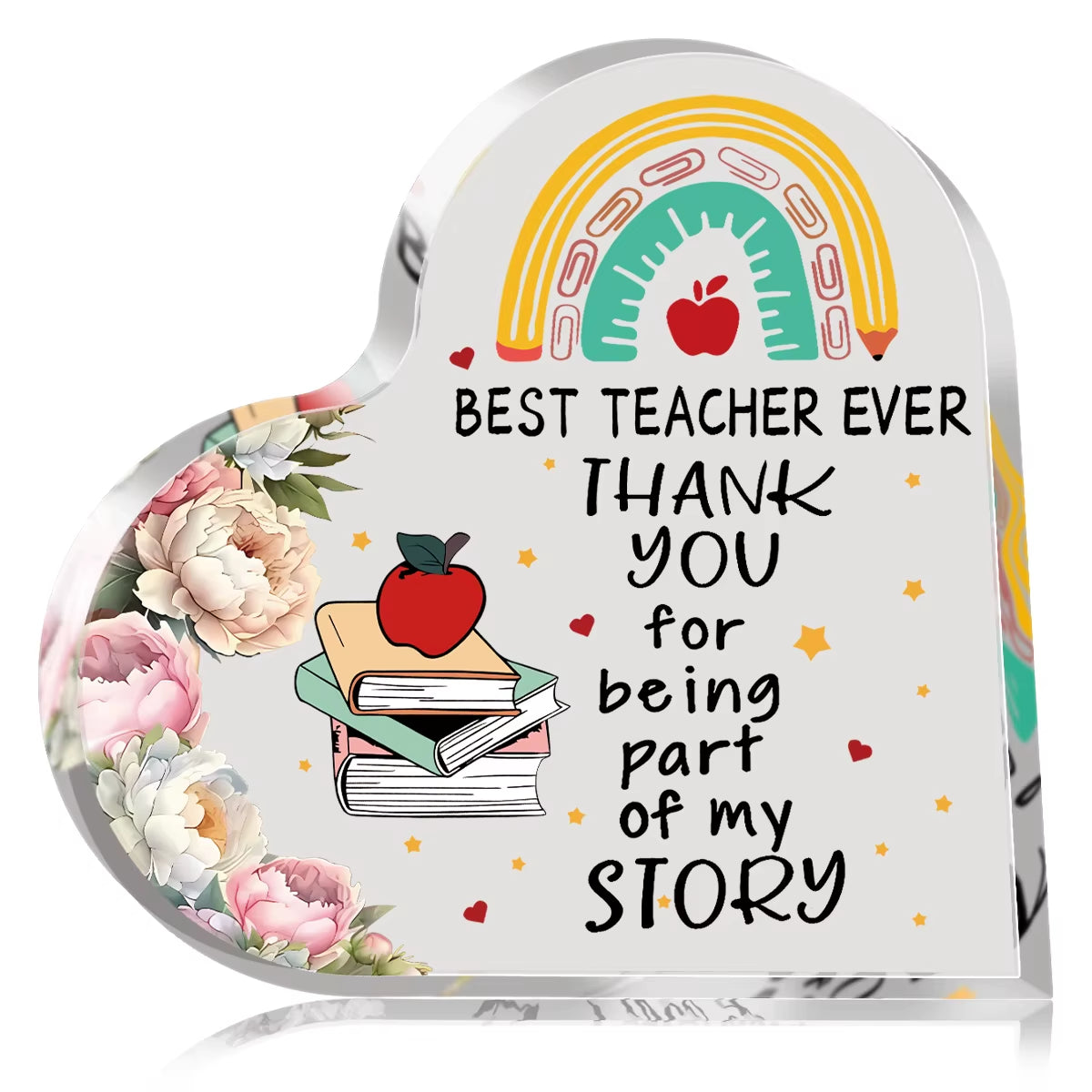 Best Teacher Ever Thank You Acrylic Heart Keepsake Sign Gift
