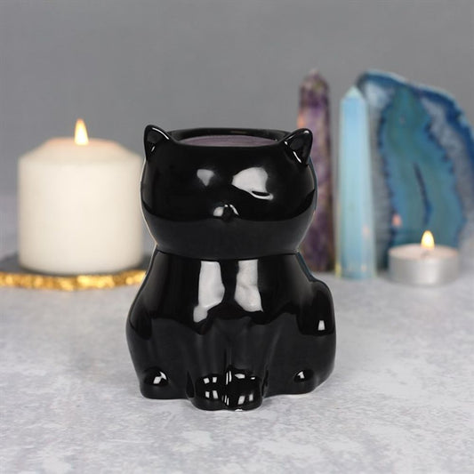 Black Cat Shaped Glossy Ceramic Oil Burner