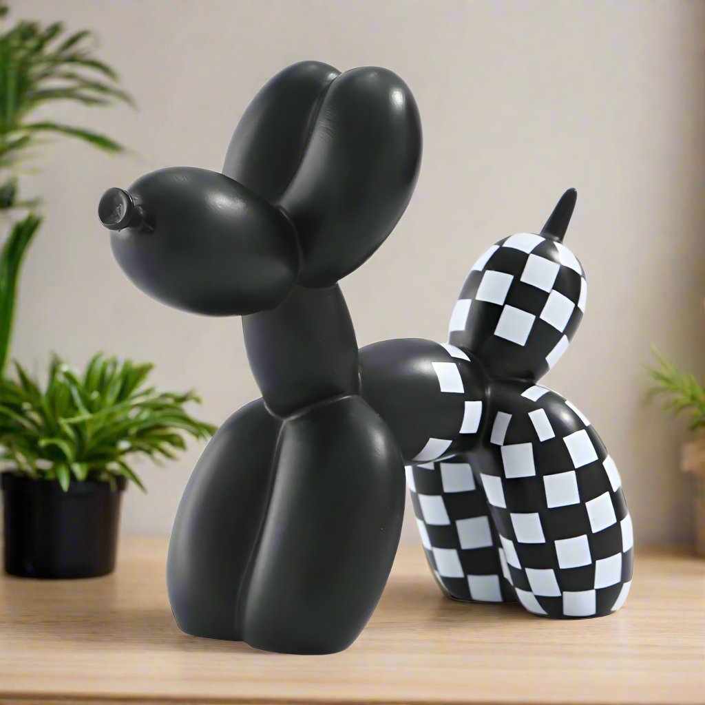 Black and White Balloon Dog Figurines Animal Ornaments Statue