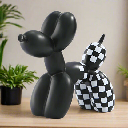 Black and White Balloon Dog Figurines Animal Ornaments Statue