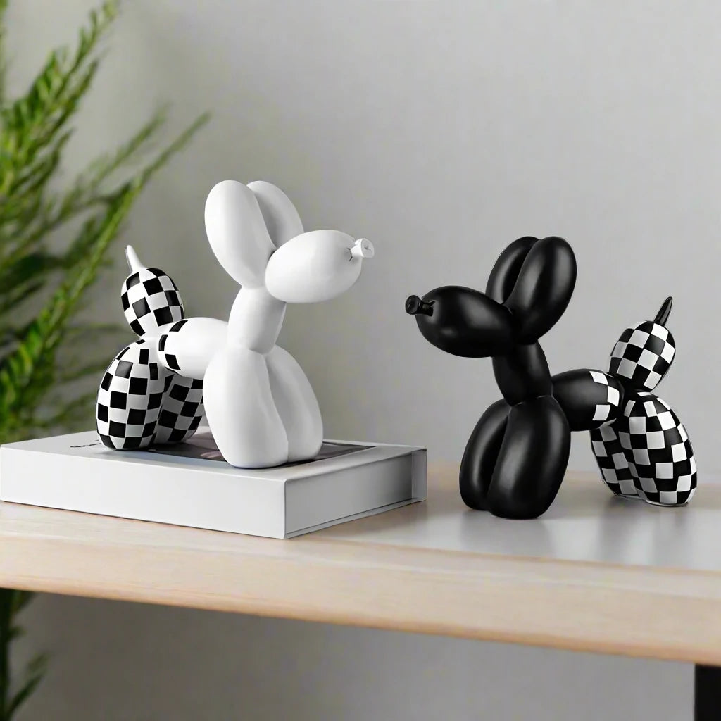 Black and White Balloon Dog Figurines Animal Ornaments Statue
