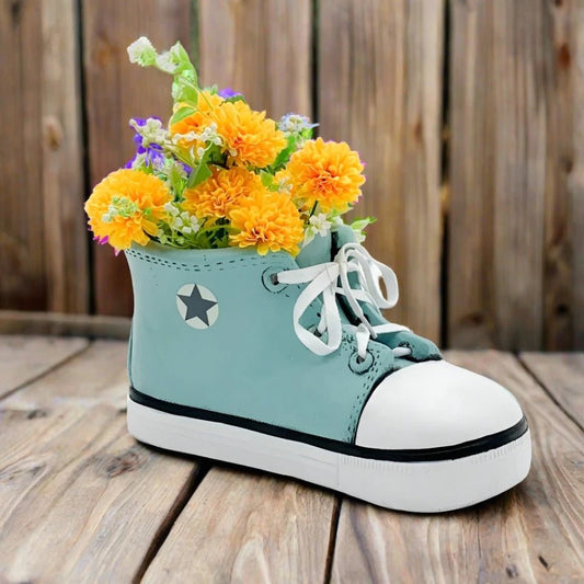 Blue Shoe Trainers Quirky Garden Planter Pot Decoration