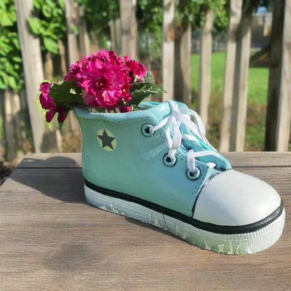 Blue Shoe Trainers Quirky Garden Planter Pot Decoration