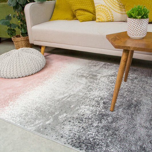 Blush Pink Grey Ombre Distressed Striped Area Floor Rug Runner