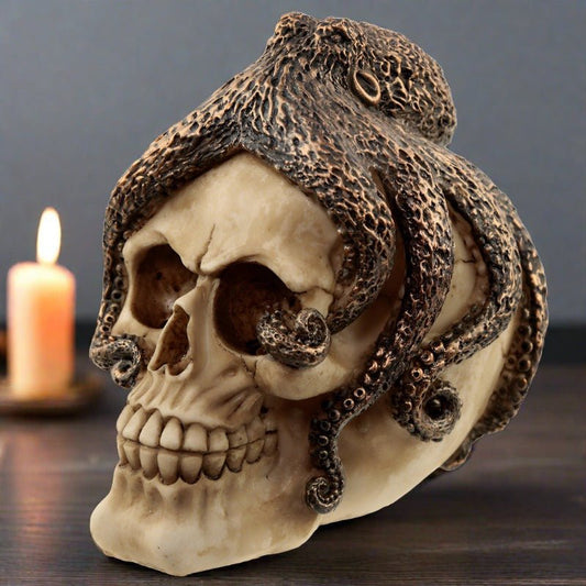 Bronze Octopus Skull Head Gothic Fantasy Decorative Ornament
