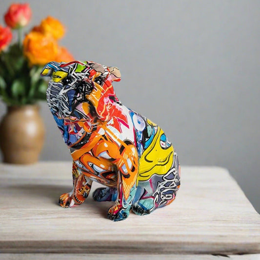 Bulldog Dog Figurines Colourful Graffiti Animal Ornaments