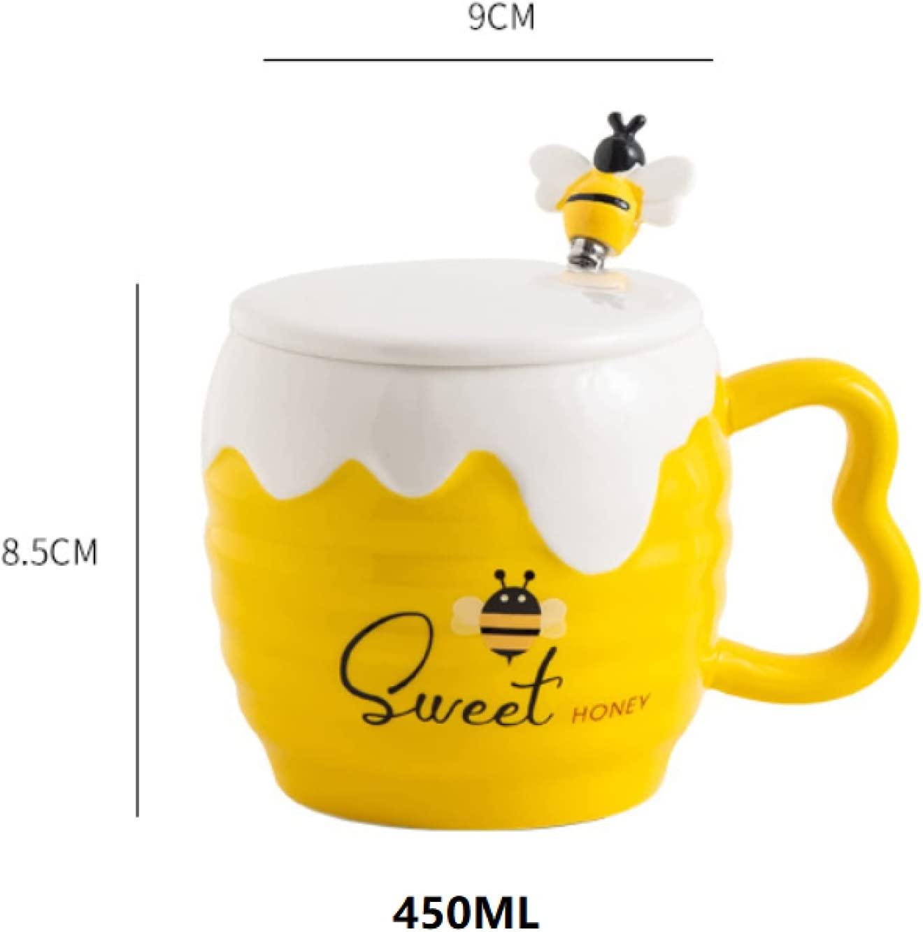Cartoon Bee Honey Pot Shaped Mug with Lid and Spoon - 4 Designs