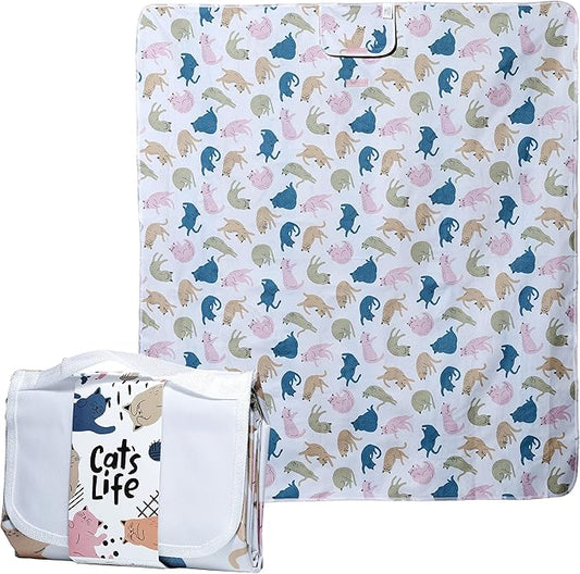 Cat's Life Waterproof Picnic Blanket Foldable Mat with Carry Handle