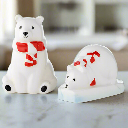 Ceramic Salt and Pepper Shaker Set - White Polar Bears