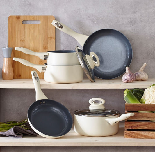 Cermalon Cream 5 Piece Non Stick Cookware Pot Pan Set