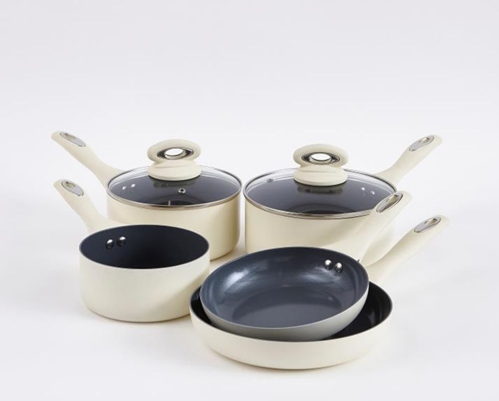 Cermalon Cream 5 Piece Non Stick Cookware Pot Pan Set