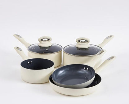 Cermalon Cream 5 Piece Non Stick Cookware Pot Pan Set