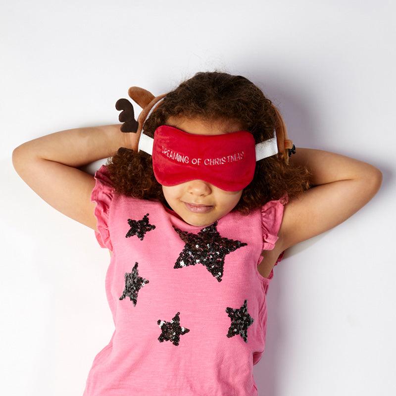 Christmas Reindeer Relaxeazzz Plush Round Kids Travel Pillow & Eye Mask Set