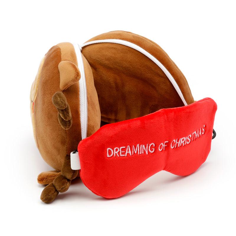 Christmas Reindeer Relaxeazzz Plush Round Kids Travel Pillow & Eye Mask Set